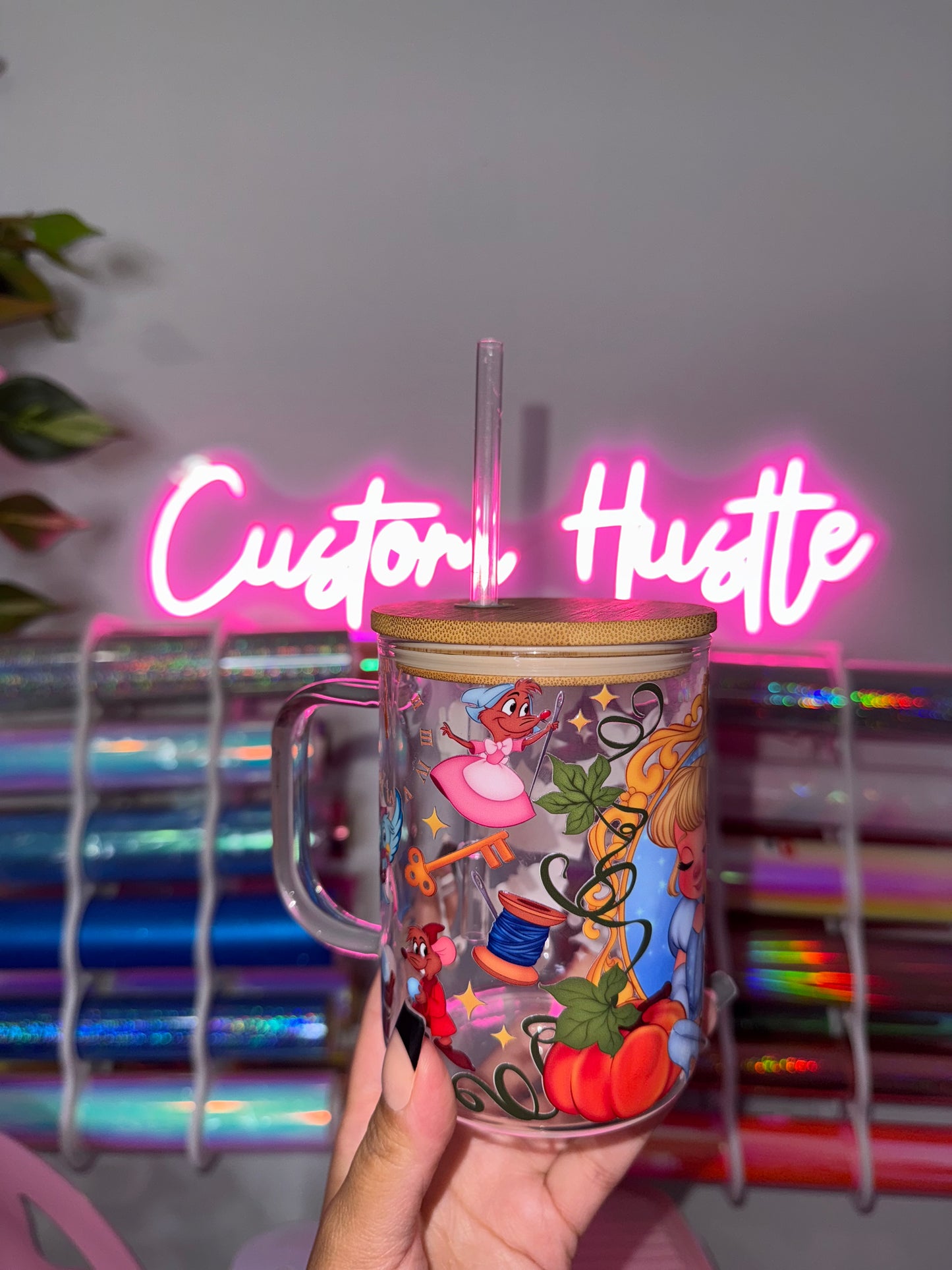 Cinderella glass can mug