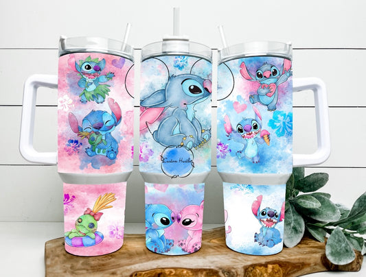 Stitch & Angel Tie dye glow in the dark 40 oz tumbler