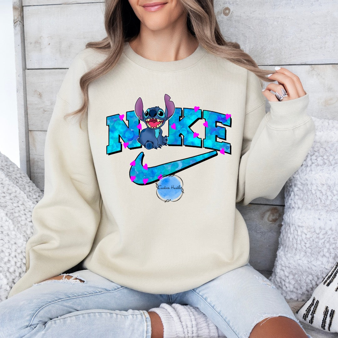 Stitch Swoosh hearts crewneck