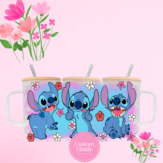 Stitch frosted glass can mug