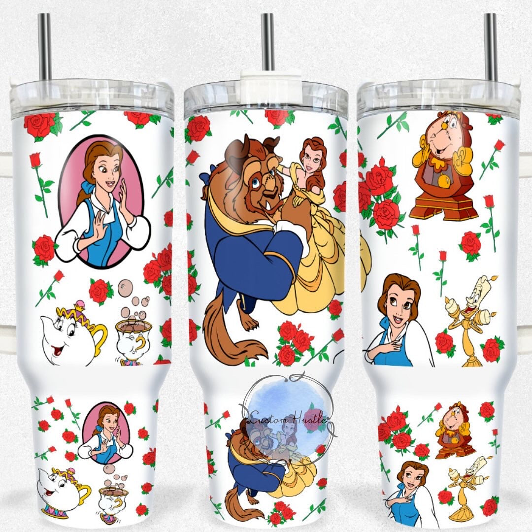 Glow in the dark belle & beast 40 oz tumbler