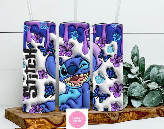 Glow in the dark Stitch & butterflies 3D 20 oz tumbler