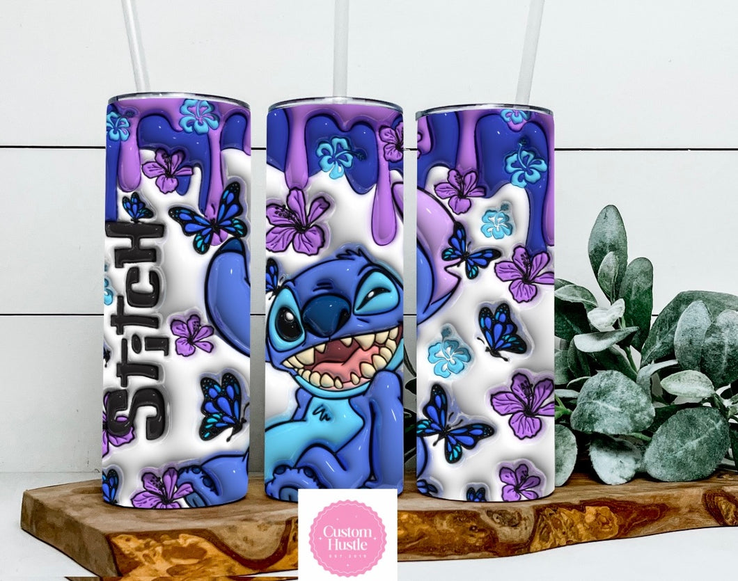 Glow in the dark Stitch & butterflies 3D 20 oz tumbler