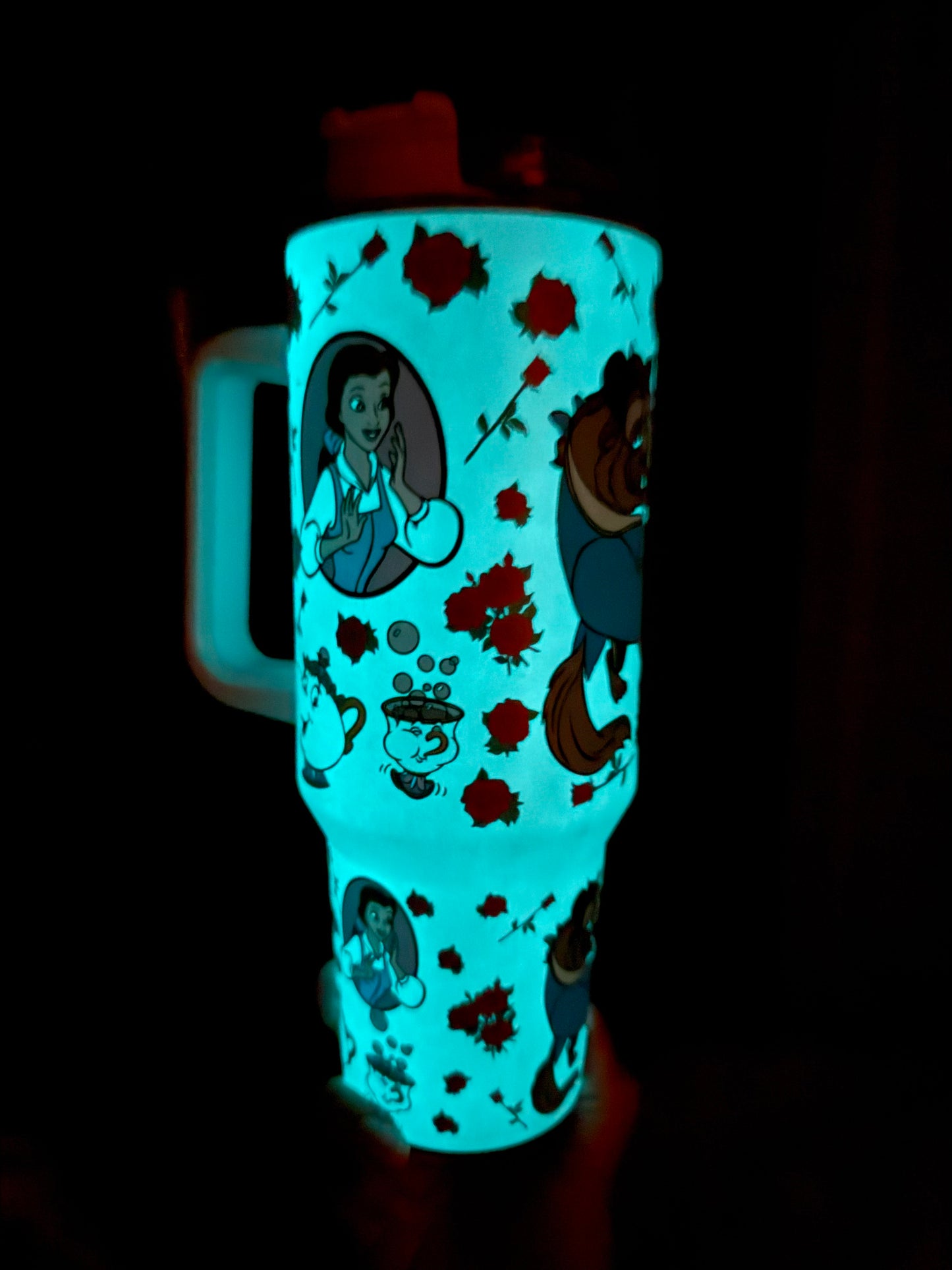 Glow in the dark belle & beast 40 oz tumbler