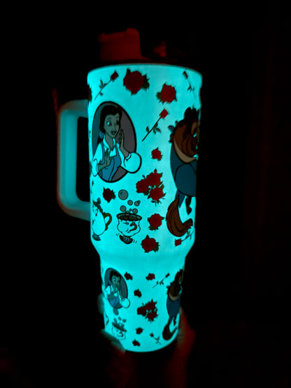 Glow in the dark belle & beast 40 oz tumbler