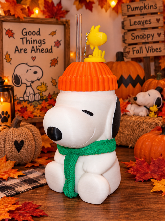 16 oz Fall Snoopy Dog-Inspired Can Holder and can opener