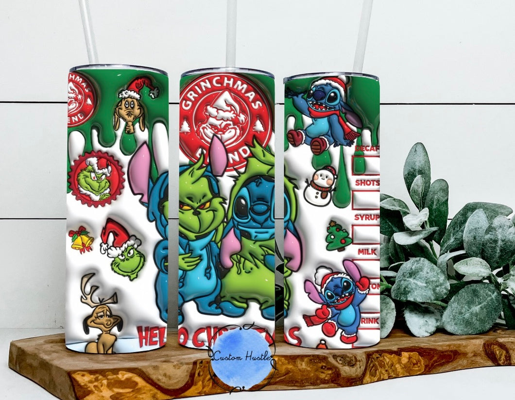 Grinch x stitch 3D Christmas tumbler