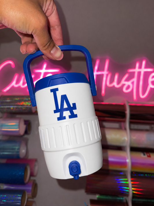 White & blue Dodgers can holder koozie
