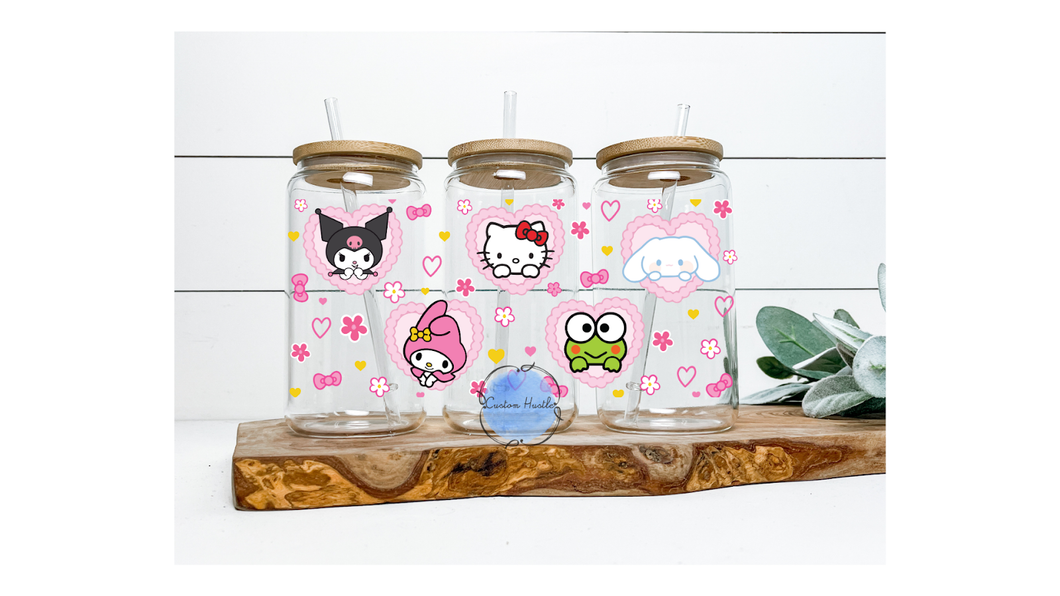 Kitty & friends glass can vinyl wrap