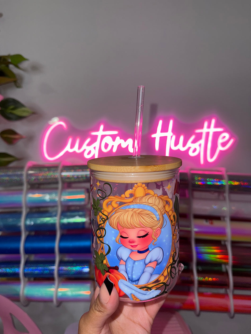 Cinderella glass can mug