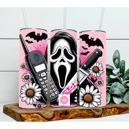 Pink ghostface 20 oz tumbler