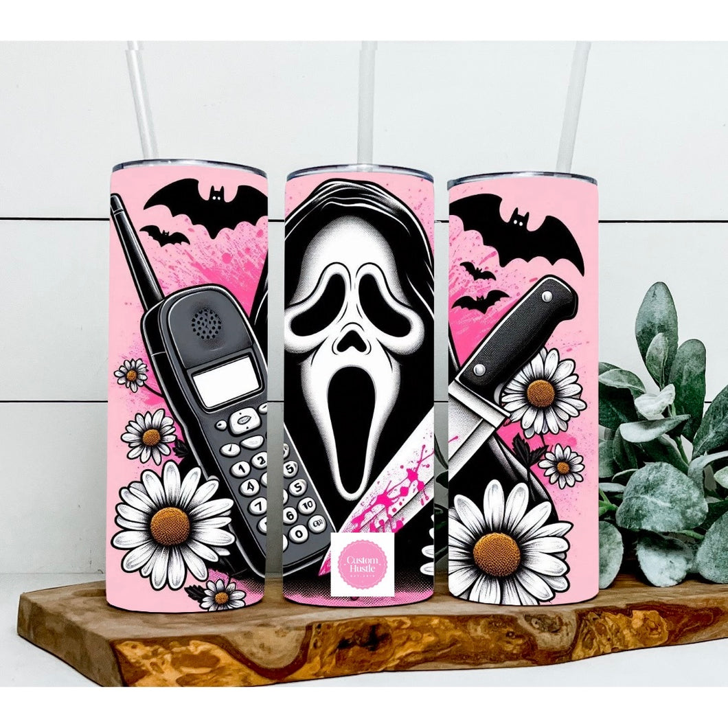 Pink ghostface 20 oz tumbler