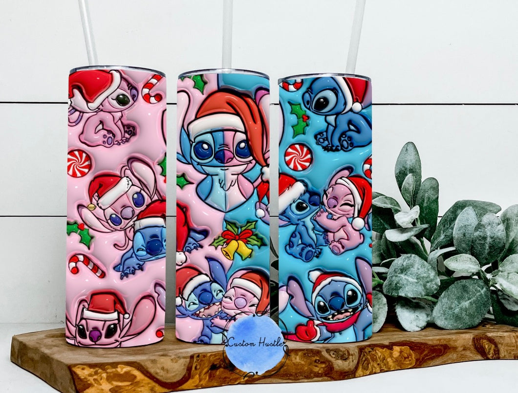 Stitch & Angel Christmas 3D 20 oz tumbler