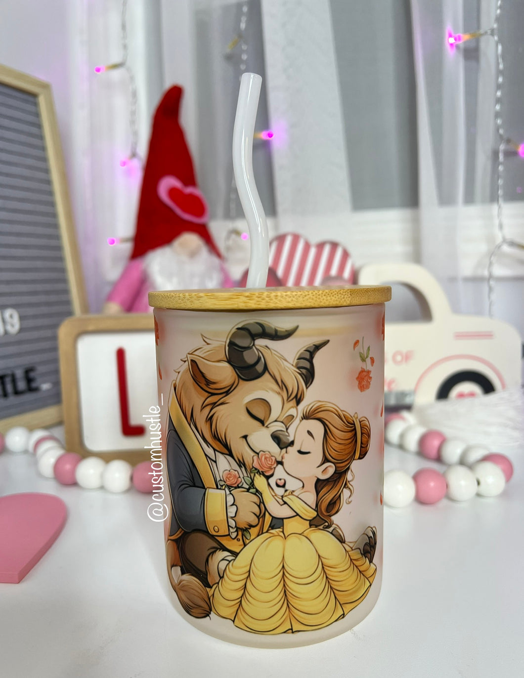 Beauty & beast glass can mug