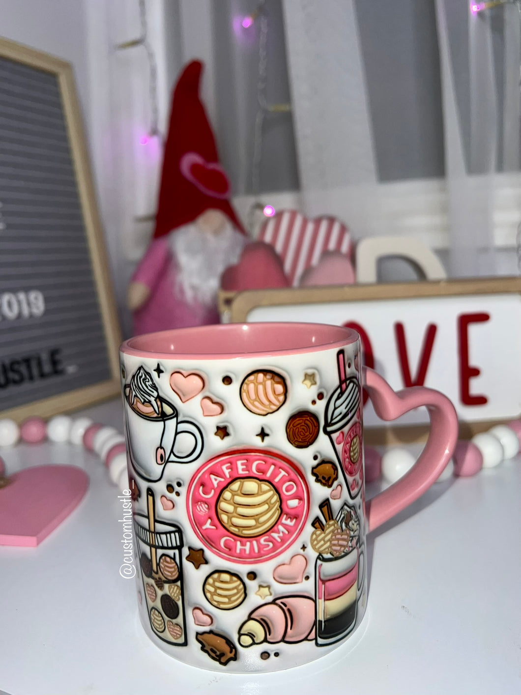 Cafecito y chisme Valentine Heart Handle 3D Mug