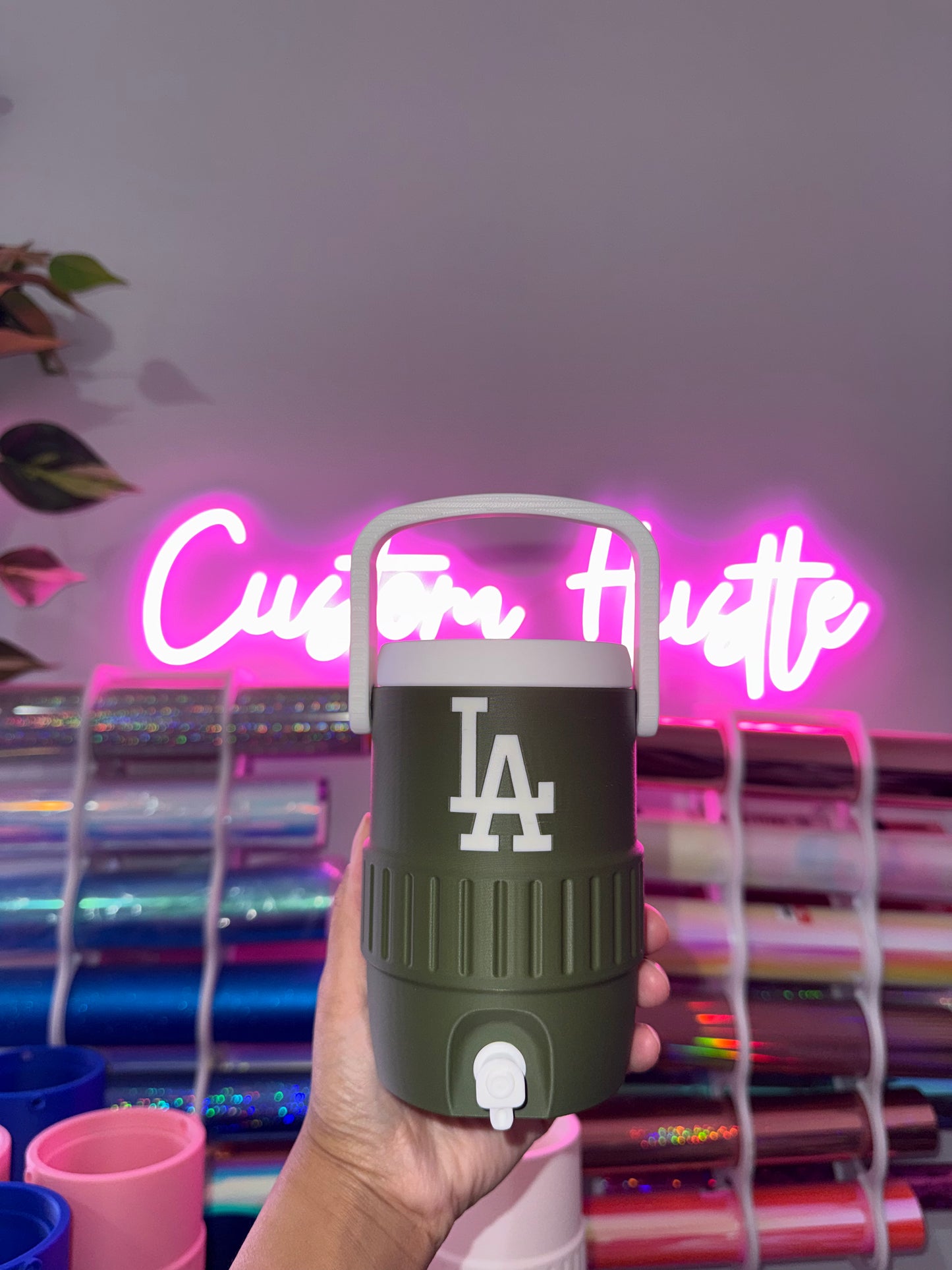 Olive green Dodgers can holder