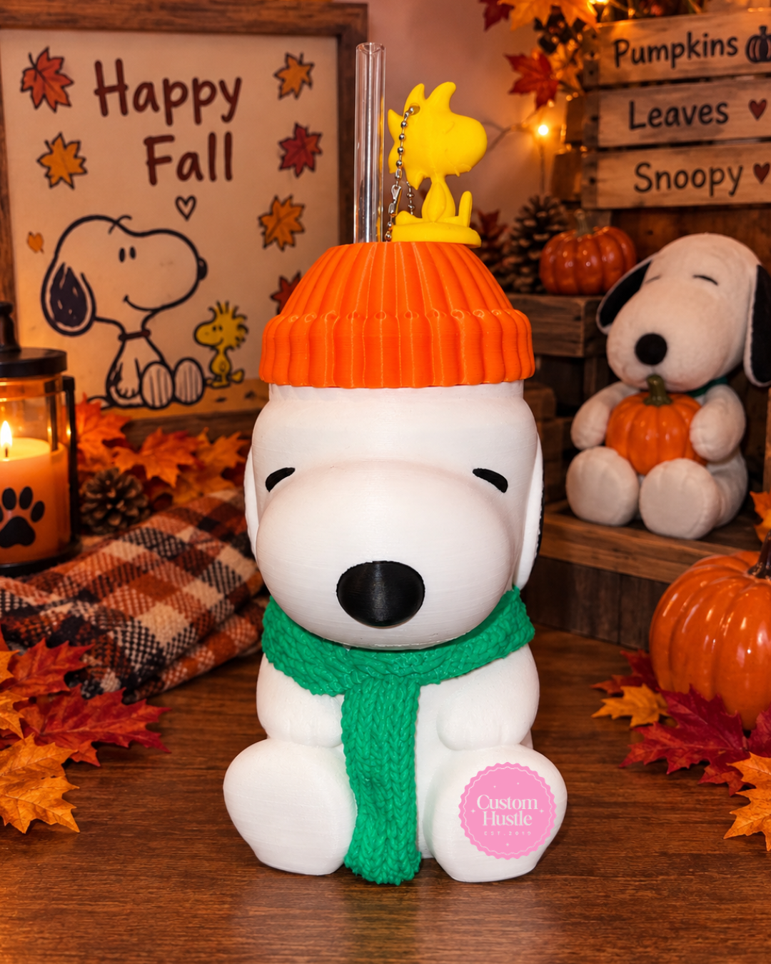 16 oz Fall Snoopy Dog-Inspired Can Holder and can opener