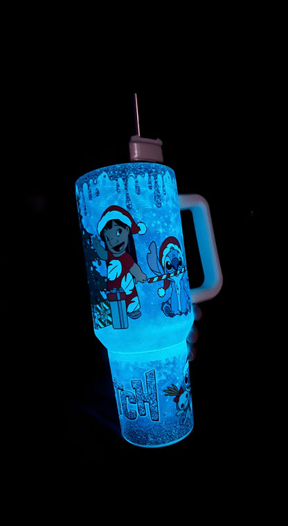 Glow in the dark alien lilo Christmas 40 oz tumbler
