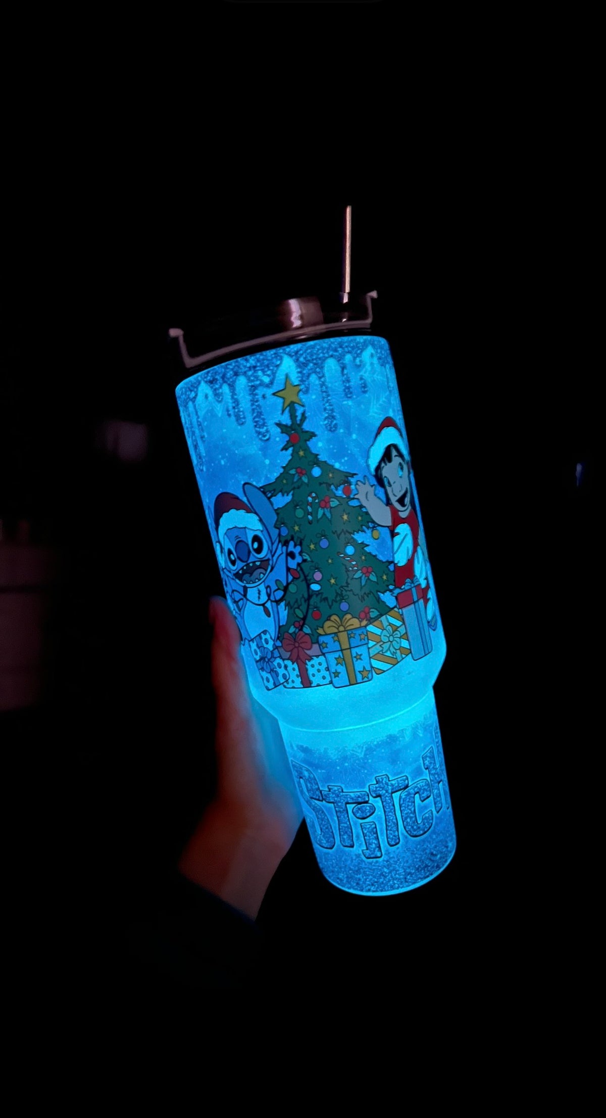 Glow in the dark alien lilo Christmas 40 oz tumbler