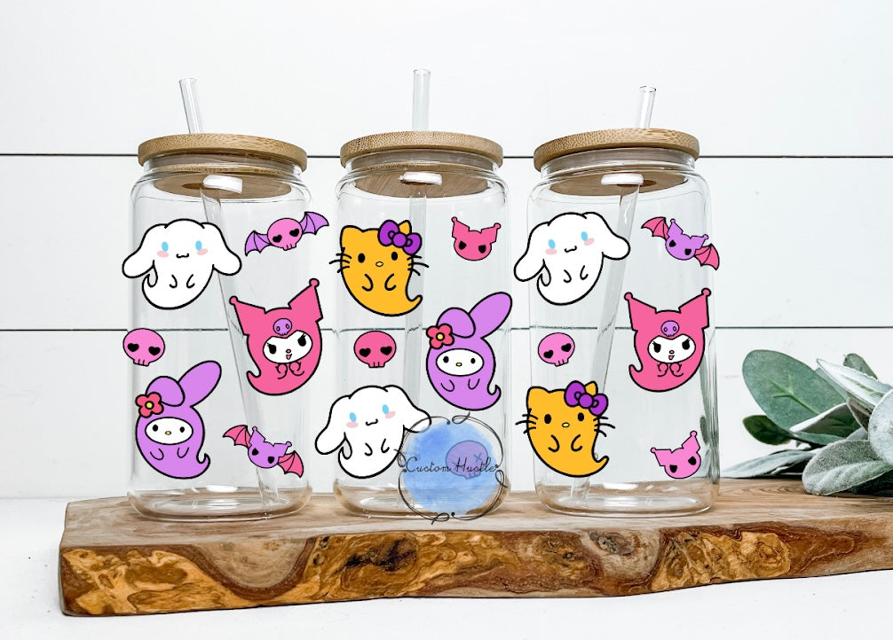 Kawaii Ghosts & Friends Glass Can Vinyl Wrap