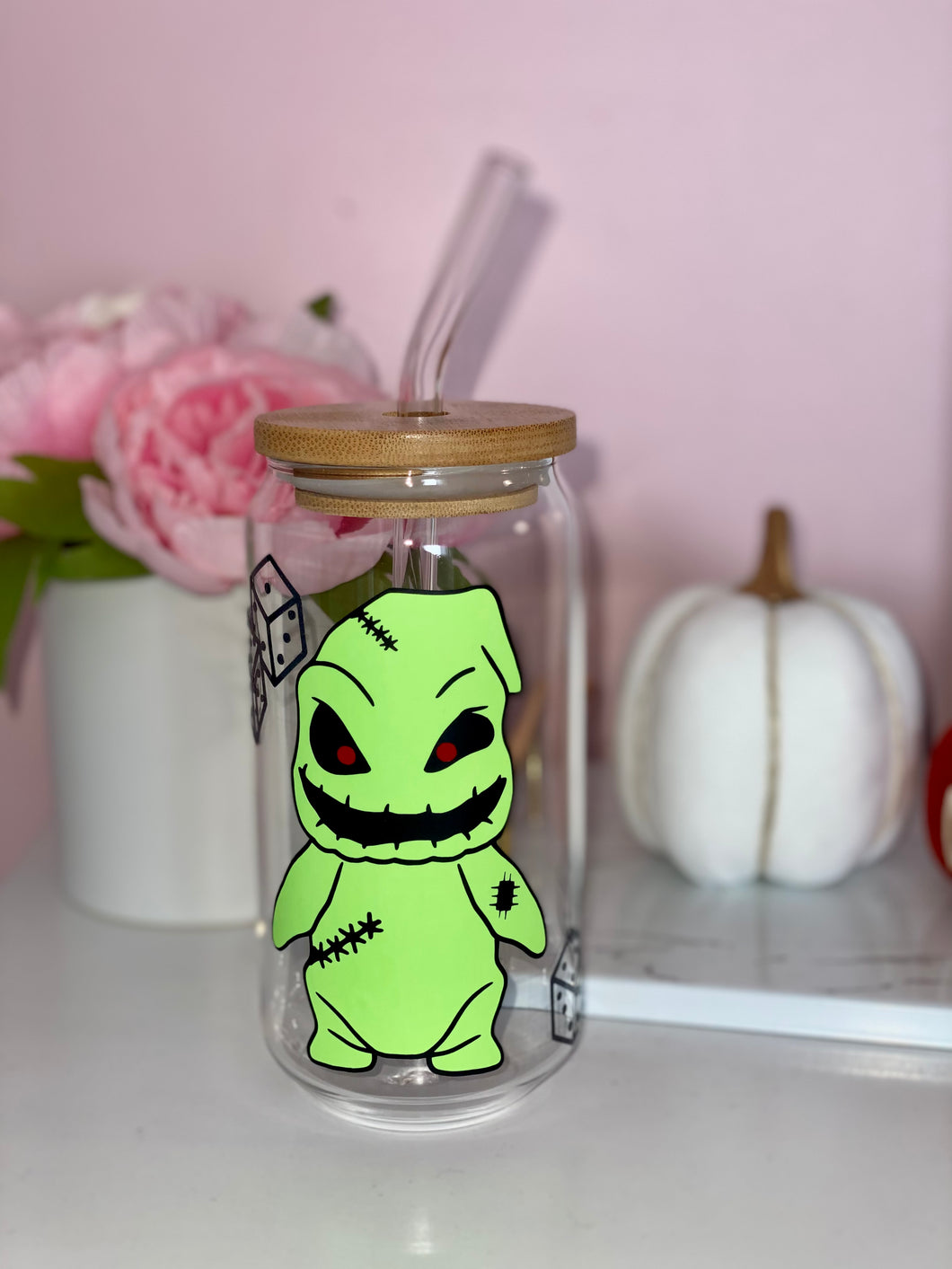 Glow in the dark Oogie boogie glass can